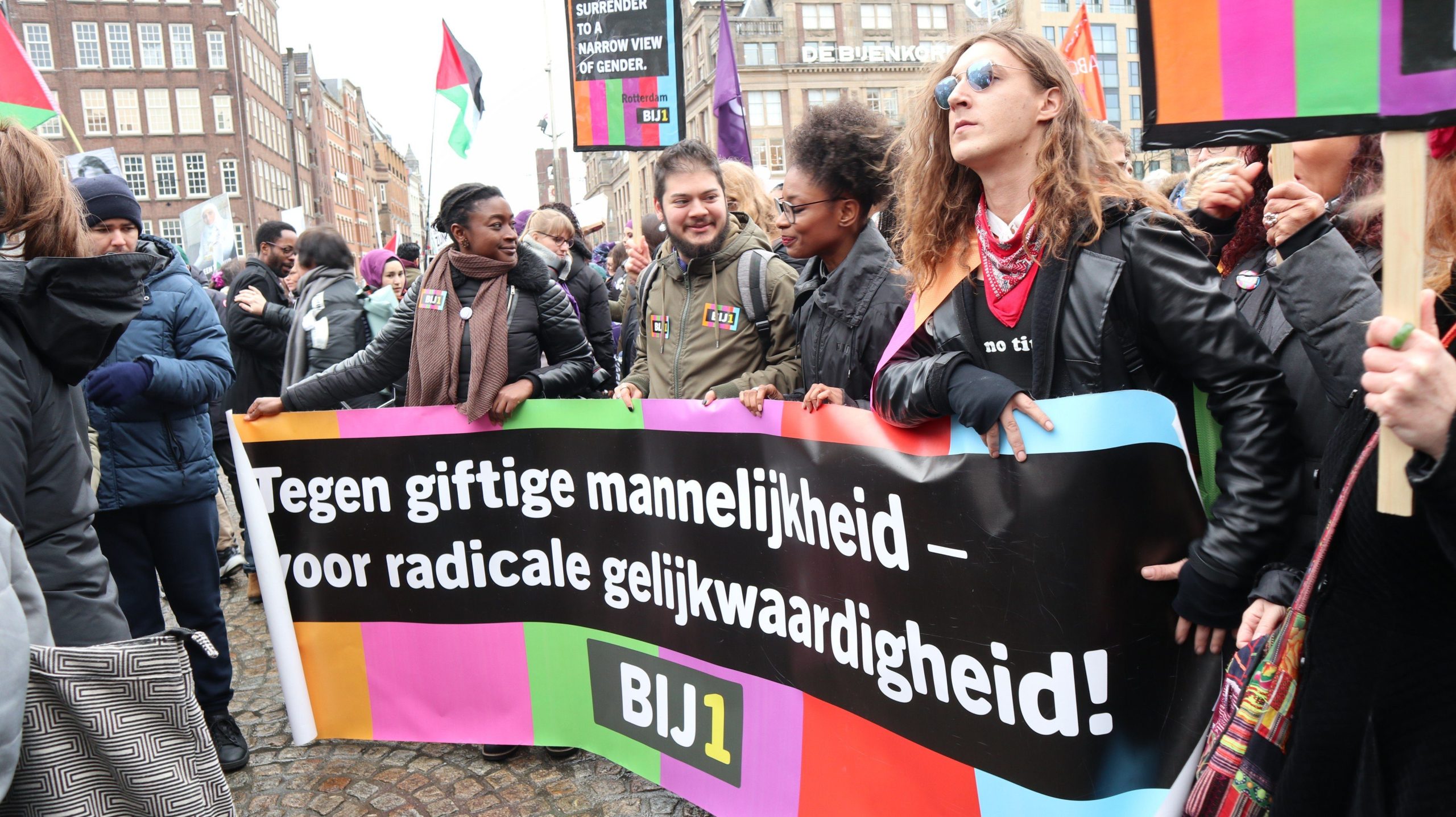 Tegen giftige mannelijkheid en voor radicale gelijkwaardigheid BIJ1 Dam protest Amsterdam