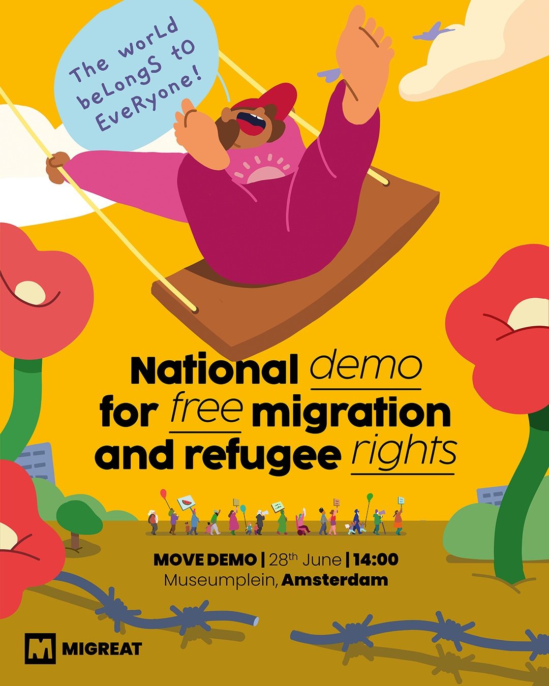 Demo voor vrije migratie en vluchtelingenrechten